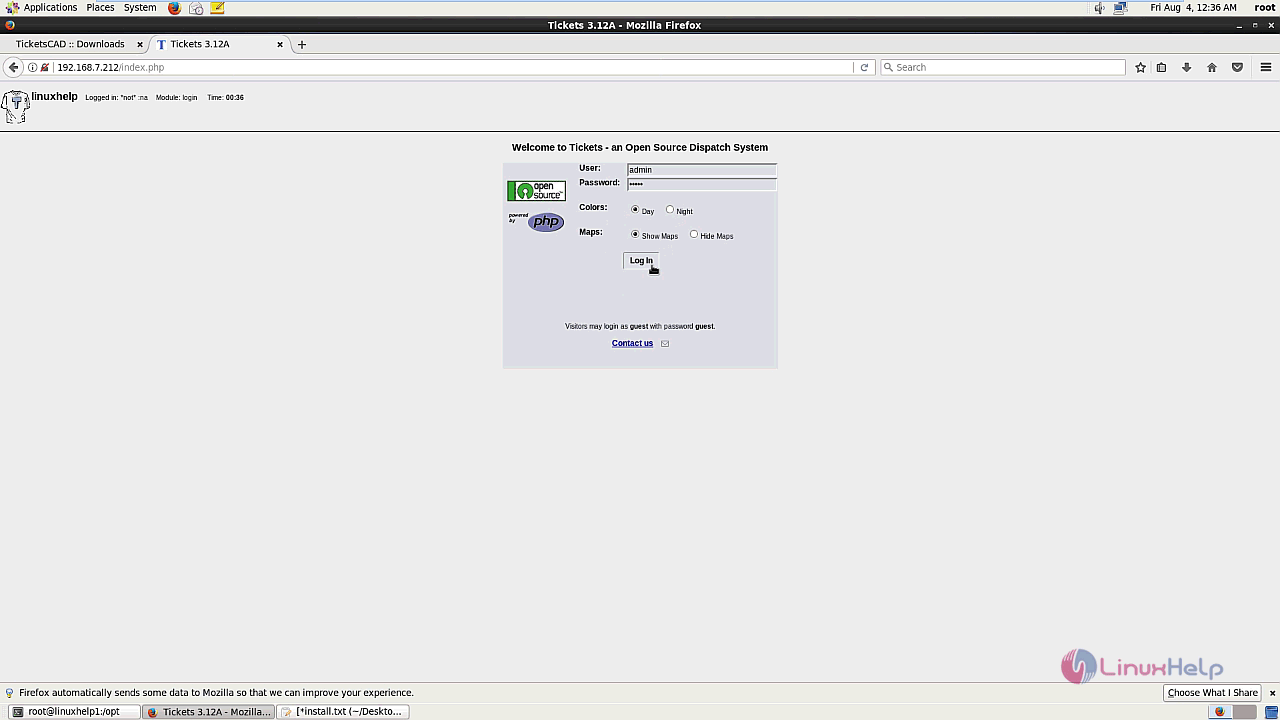 login page