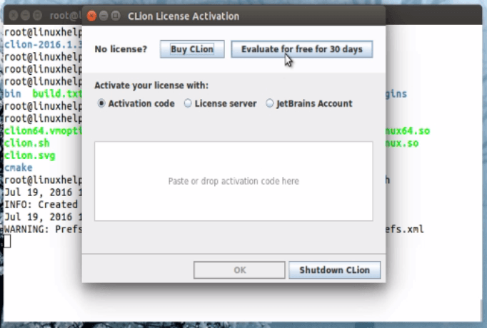 Installation-CLion-IntelliJ-Platform-Ubuntu16.04-30-days-trail
