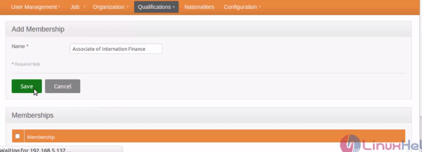 Configure-Organization-Qualifications-fields-OrangeHRM-Save