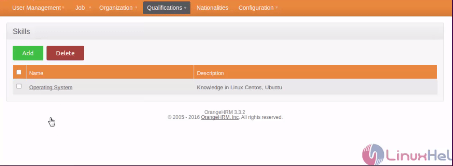 Configure-Organization-Qualifications-fields-OrangeHRM-skill_saved