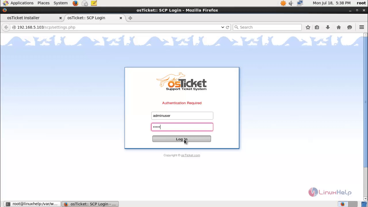 Installation-OSticket-ticketing-software-CentOS-admin-credentials