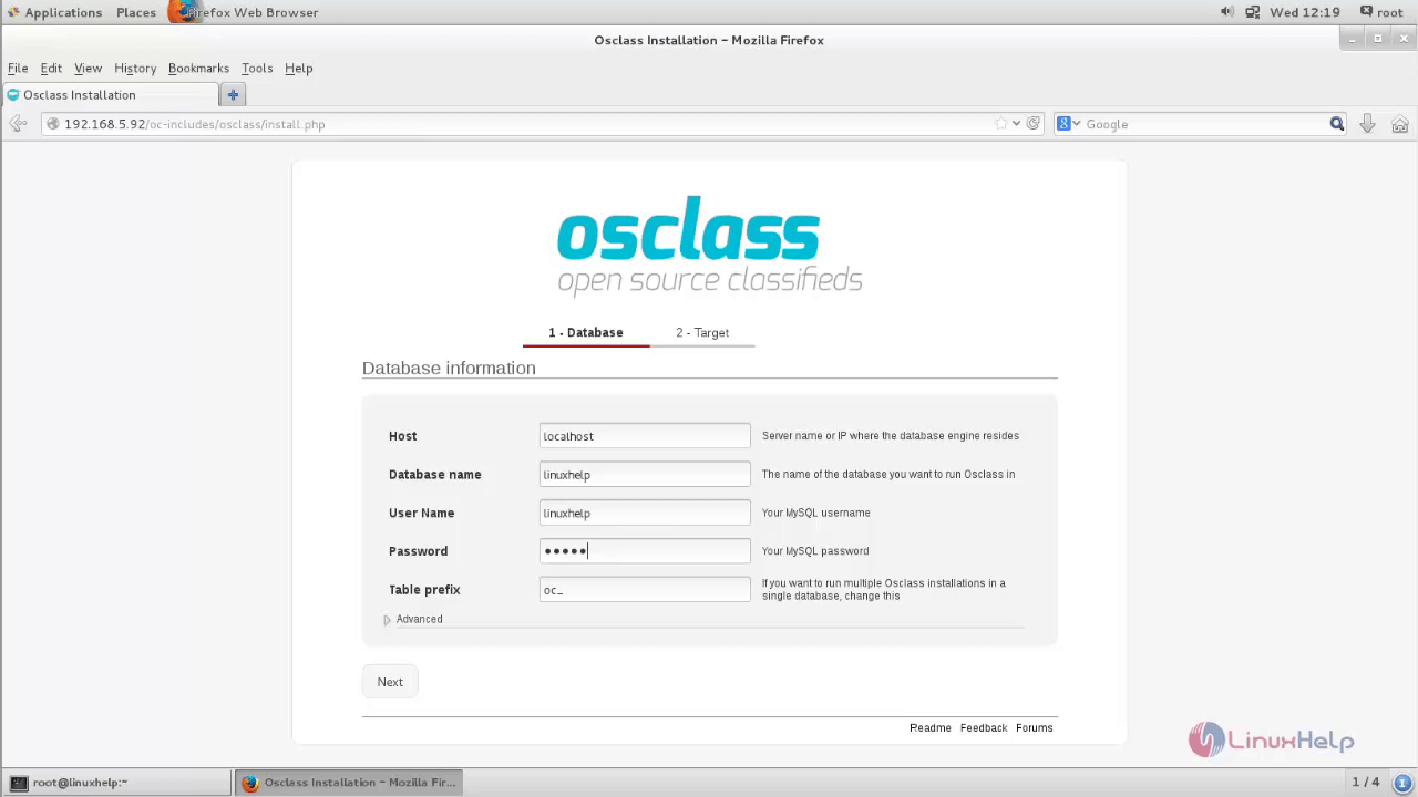 Installation-OSclass-content-management-system-CentOS-Database 