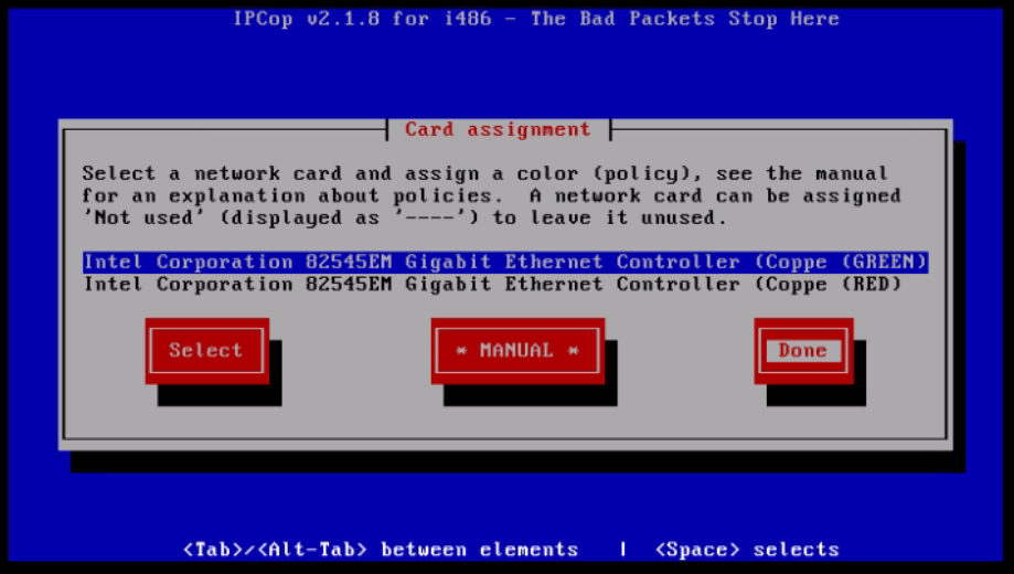 Installation-IPCop-manages-firewall-appliance-Linux-net-filter-framework-assinging-card-done