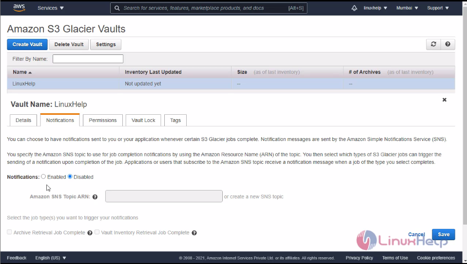 How to Create a Vault on Amazon S3 Glacier in AWS LinuxHelp Tutorials