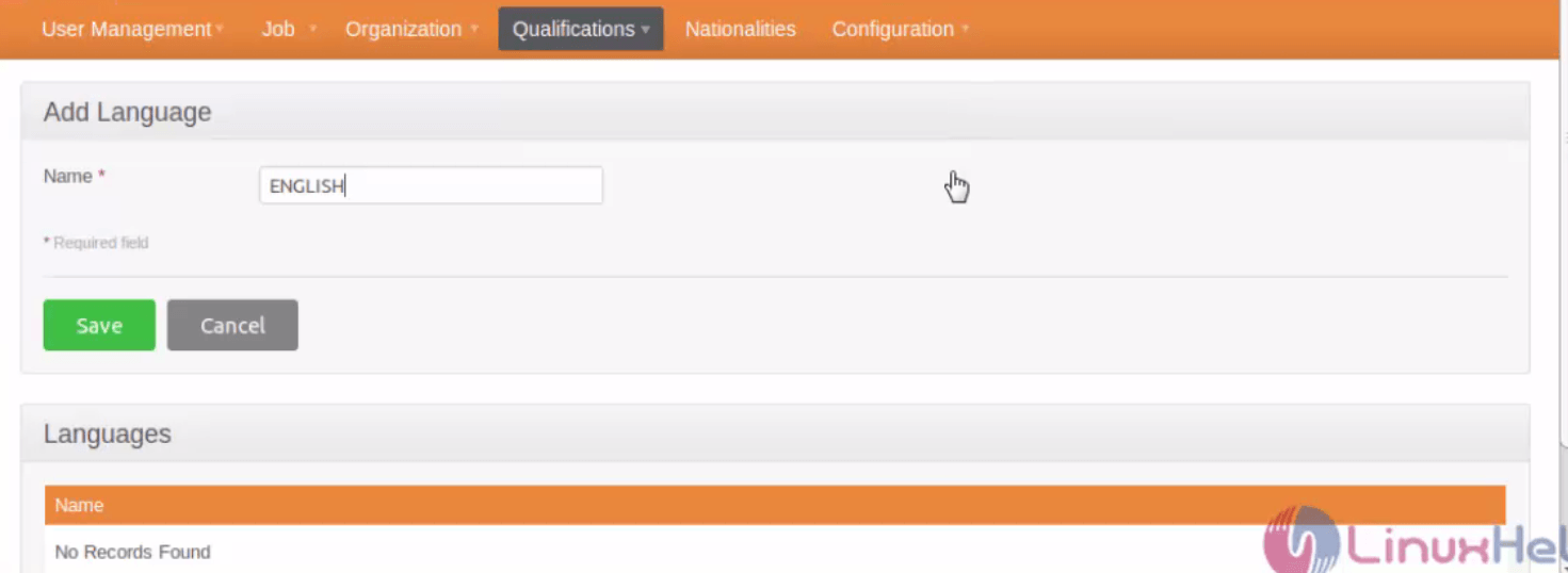 Configure-Organization-Qualifications-fields-OrangeHRM-Add_languages