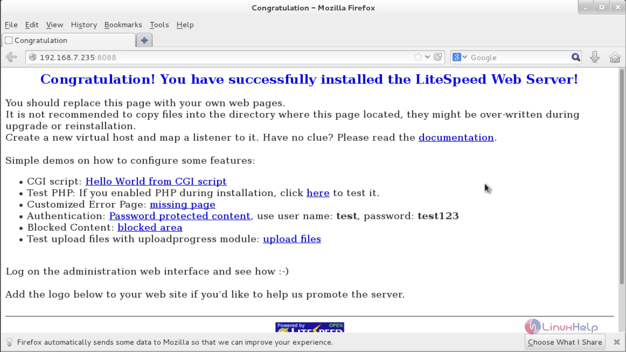 Installation-OpenLiteSpeed-web-server-CentOS7- open-browser