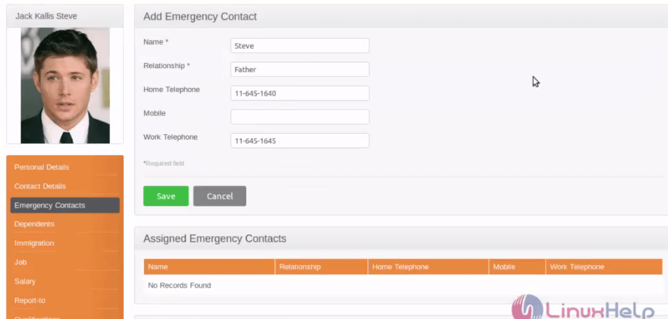 configuration-OrangeHRM-Creating-employee-Adding-employee-details-Job-Management-details-emergency-contacts