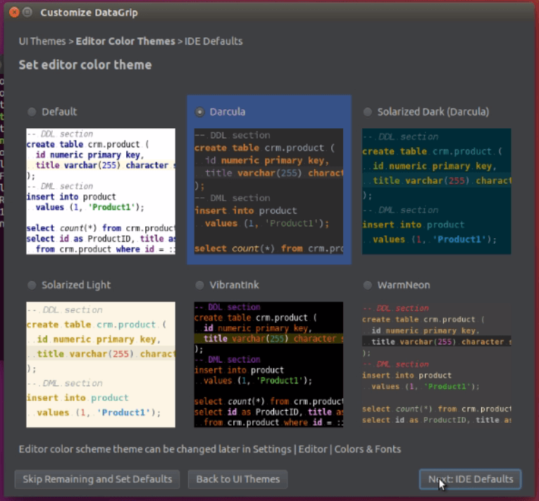 Installation-DataGrip-multi-engine-database-environment-Ubuntu-16.04-editor-color-themes 
