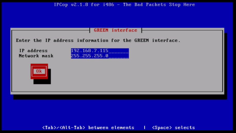 Installation-IPCop-manages-firewall-appliance-Linux-net-filter-framework-Set-ip-network-mask-GREEN-interface