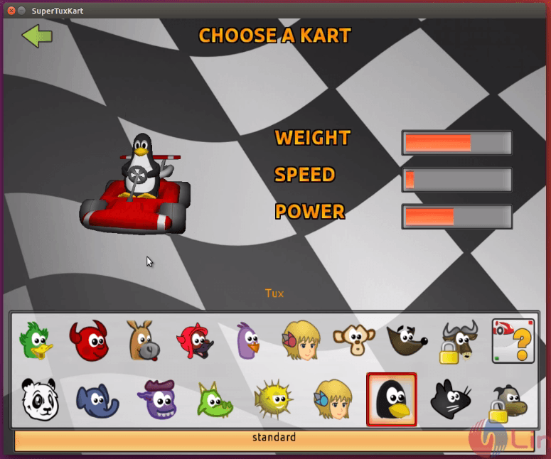 install-super-tux-kart-game-racing-game-Ubuntu 16.04-select-Kart