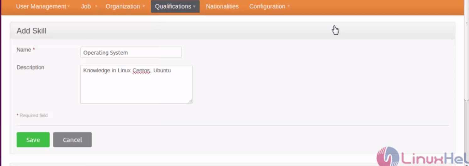 Configure-Organization-Qualifications-fields-OrangeHRM-Skill_description
