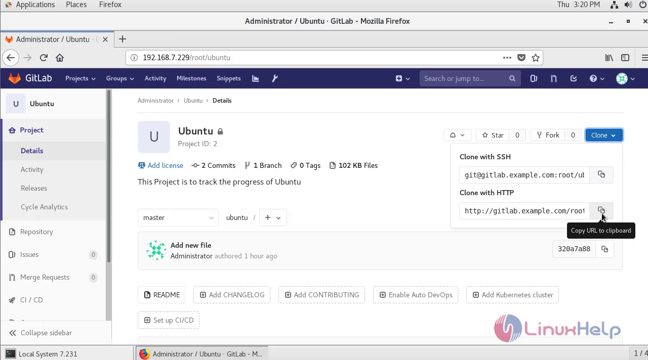 How to Clone a Project in GitlabCE 12.0.3 on CentOS 7.6 LinuxHelp