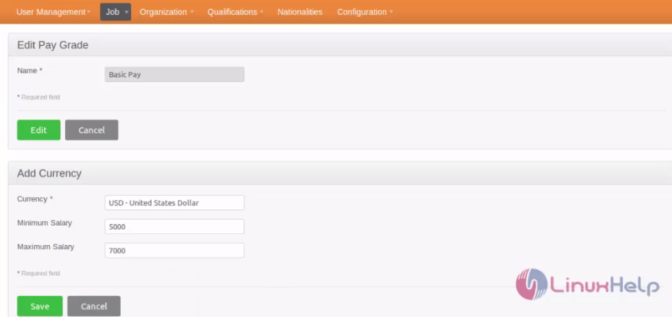 configuration-OrangeHRM-Creating-employee-Adding-employee-details-Job-Management-details-edit-pay-grade