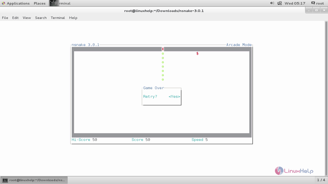 install-play-snake-game-Linux-terminal-game-over