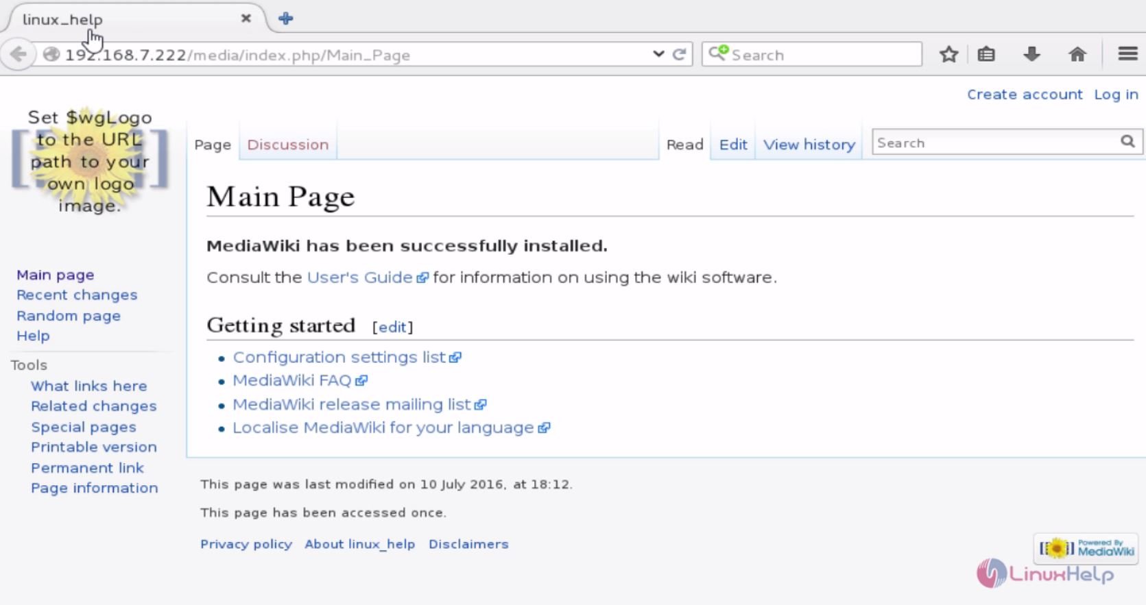 Configure-Create-Own-Article-MediaWiki-wiki-application-Open-browser-main-page 
