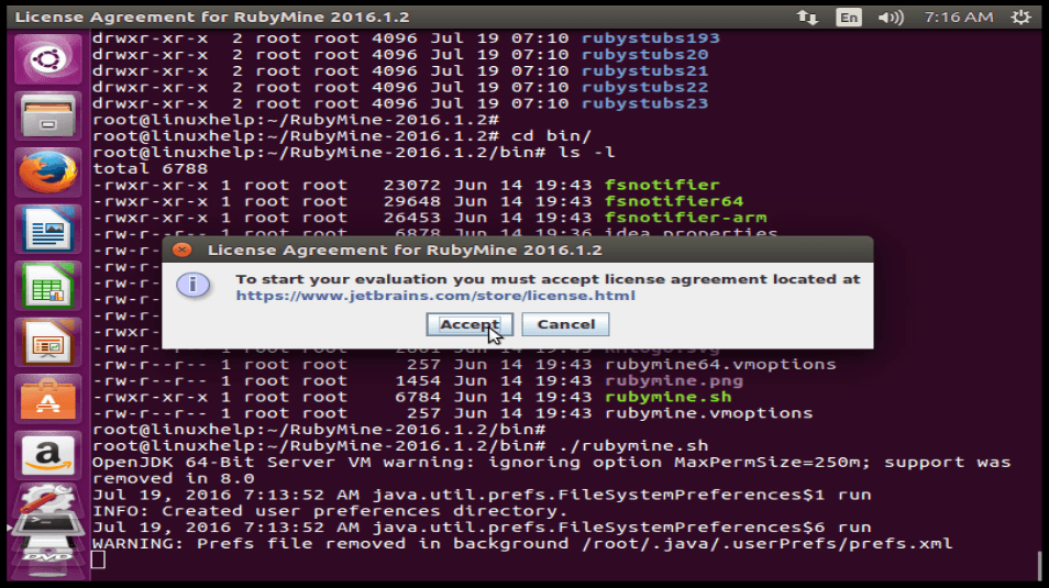 installation-RubyMine-web-framework-to-write-web-applications-using-Ruby-Ubuntu-accept-license