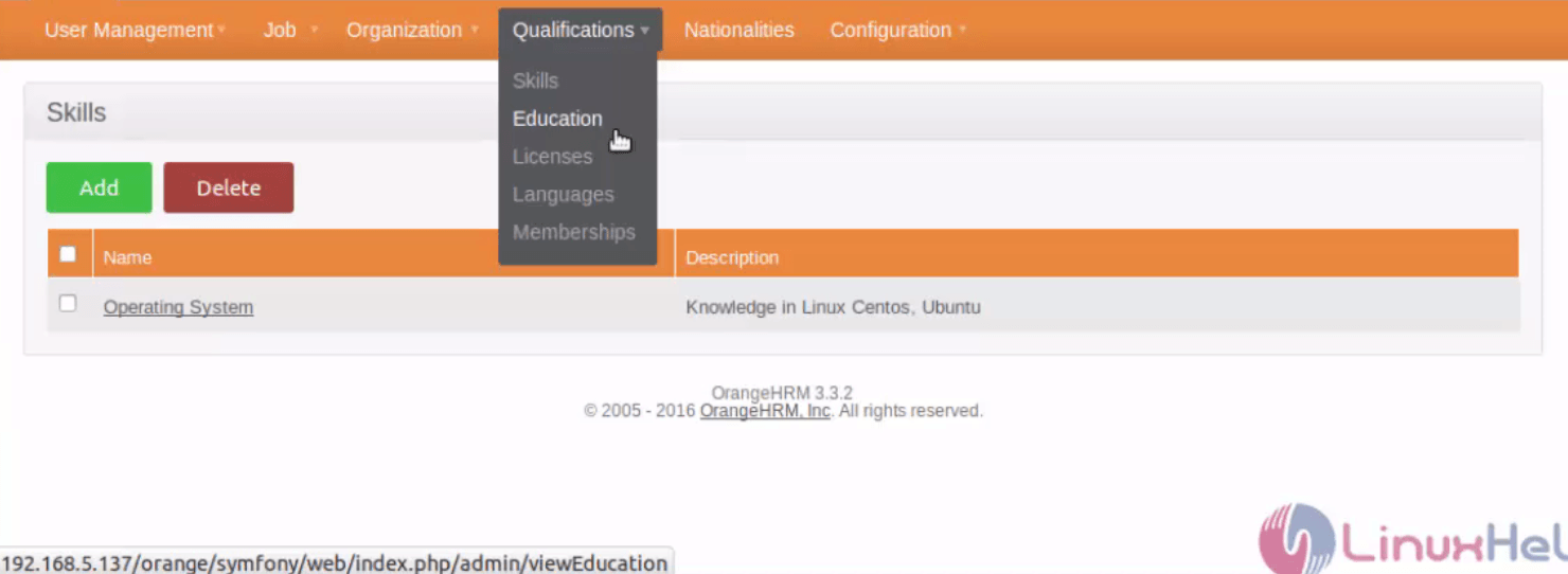Configure-Organization-Qualifications-fields-OrangeHRM-Qualification_menu