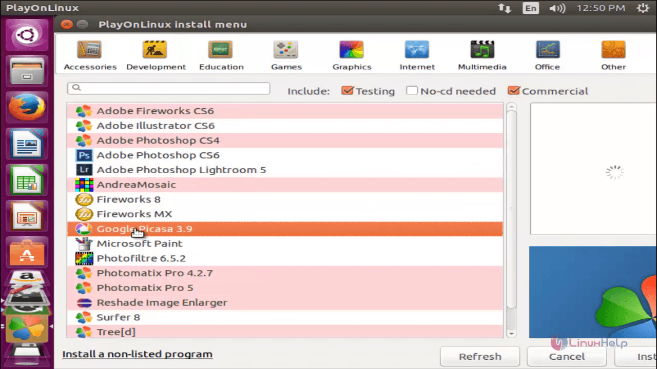 Installation-PlayOnLinux-install-run-window-applications-Ubuntu-Choose-picasa-Application