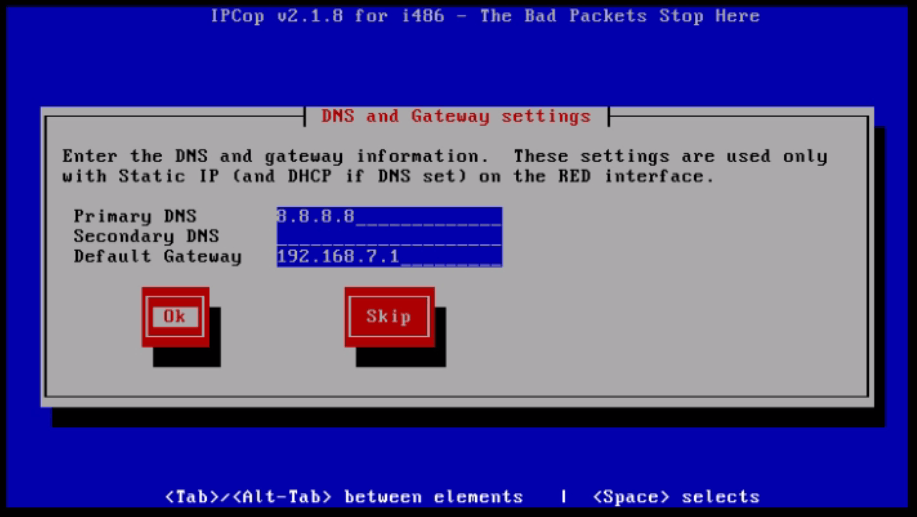 Installation-IPCop-manages-firewall-appliance-Linux-net-filter-framework-Set-primary-DNS-Gateway-settings