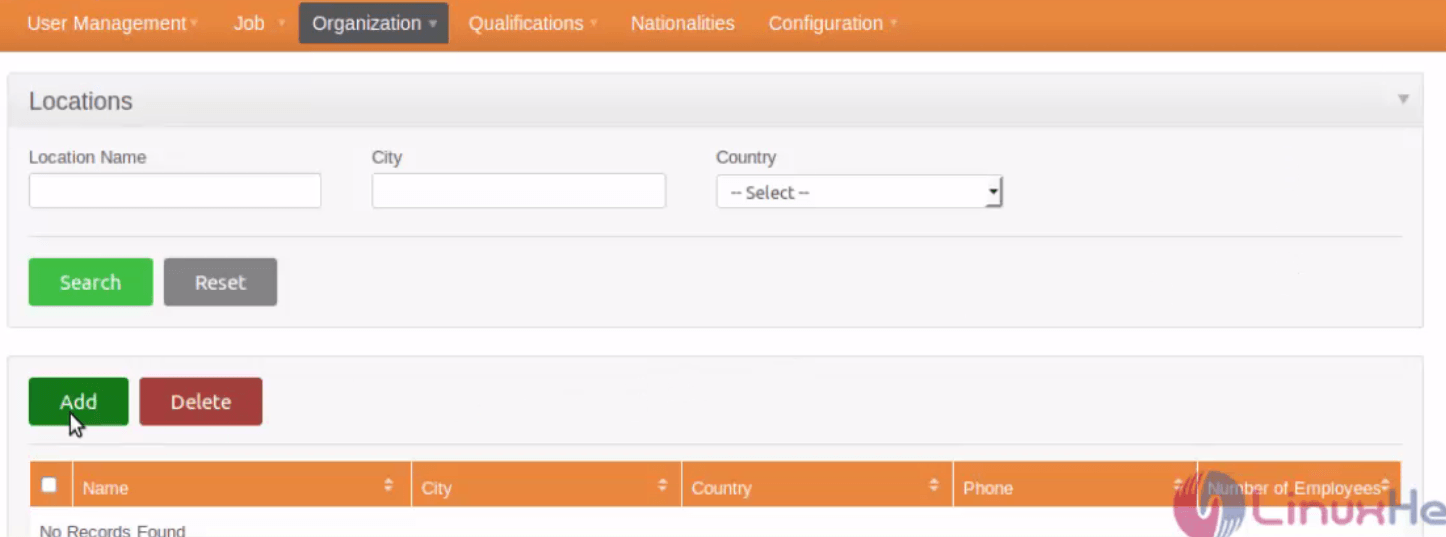 Configure-Organization-Qualifications-fields-OrangeHRM-add-location