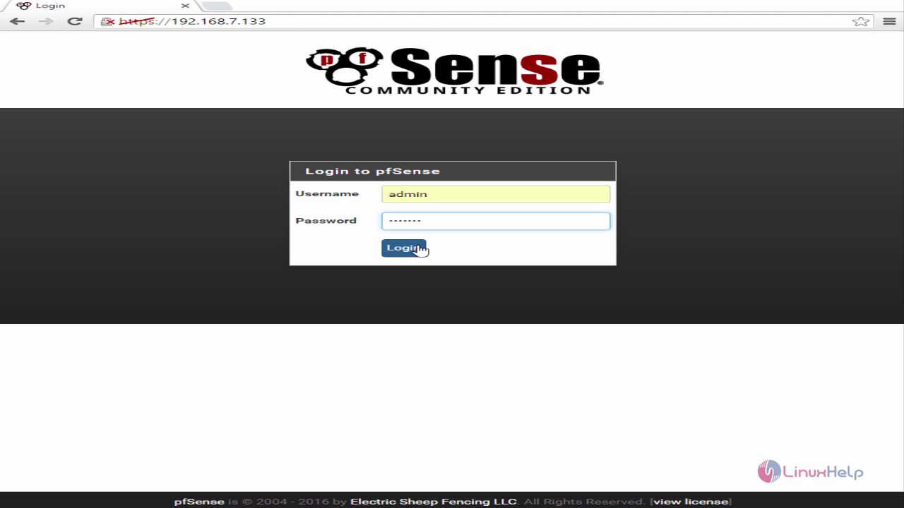 pfsense login page