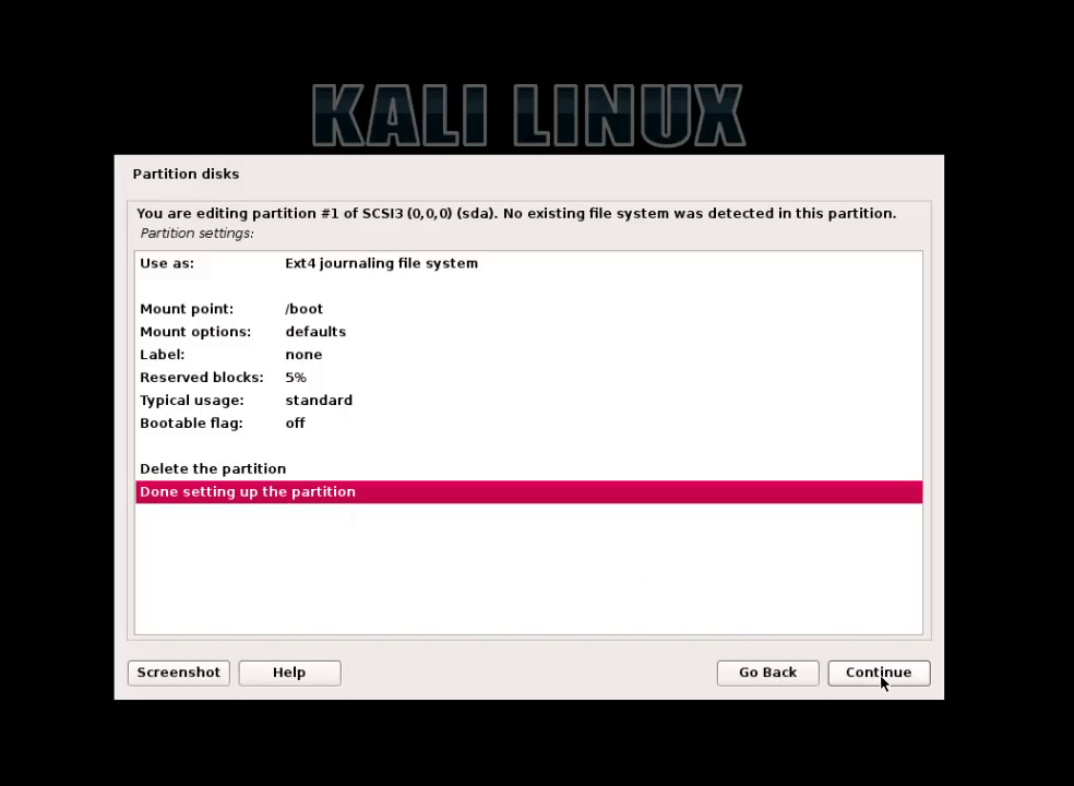 setting up partition