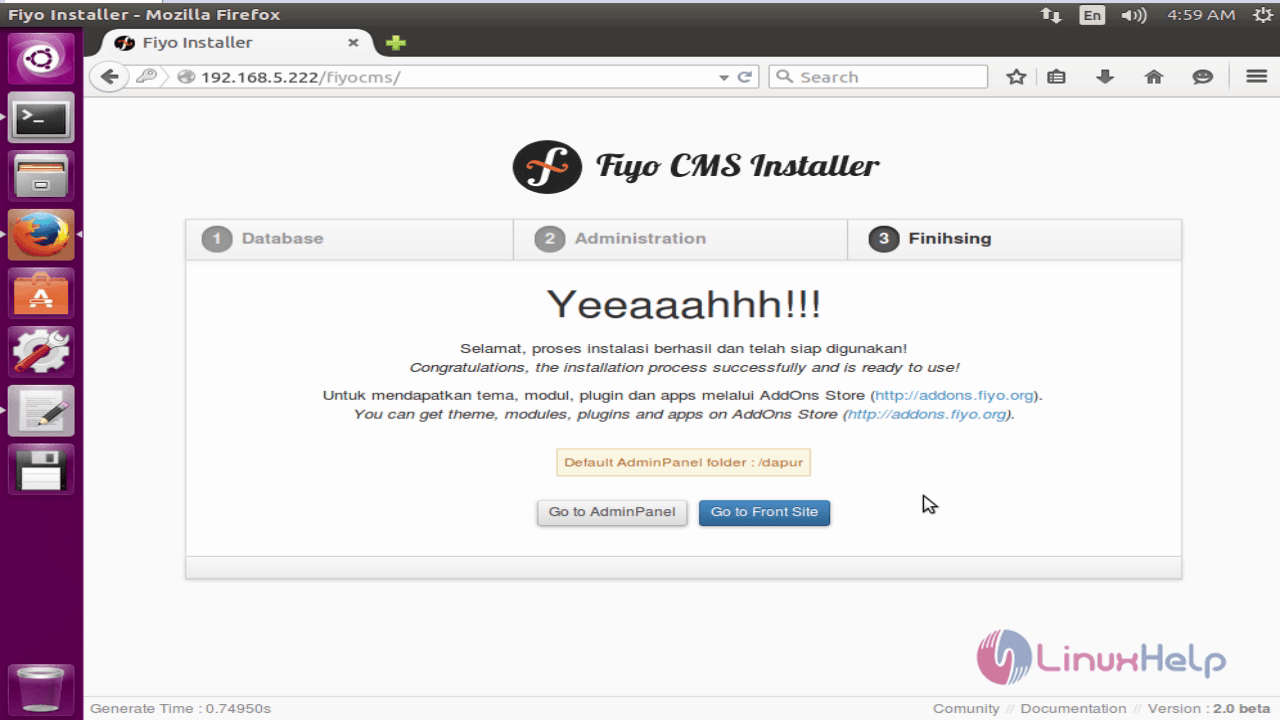 Fiyo-CMS-tool-installed-successfully