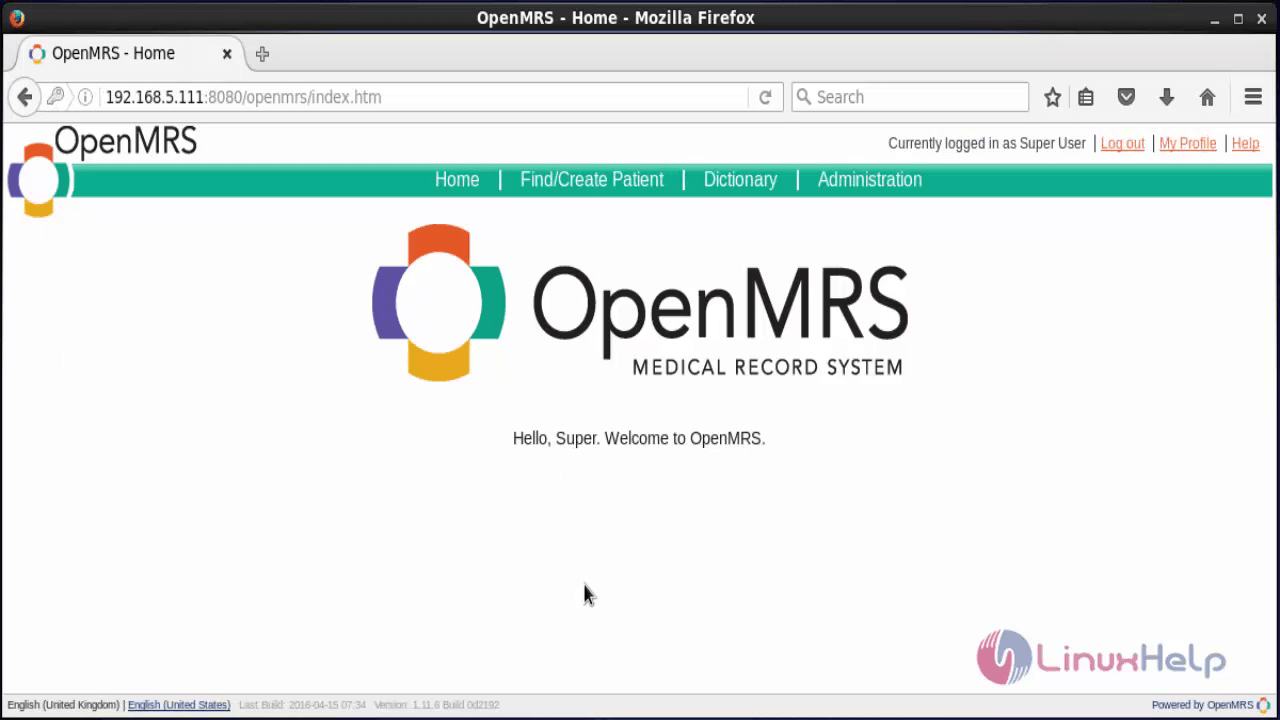 Installation-Open-Medical-Record-System-OpenMRS-CentOS6-welcome-page
