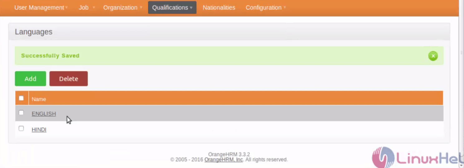 Configure-Organization-Qualifications-fields-OrangeHRM-saved