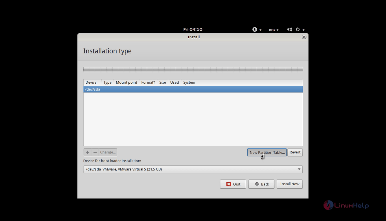 Installation_PinguyOS14.04_New_partition_table