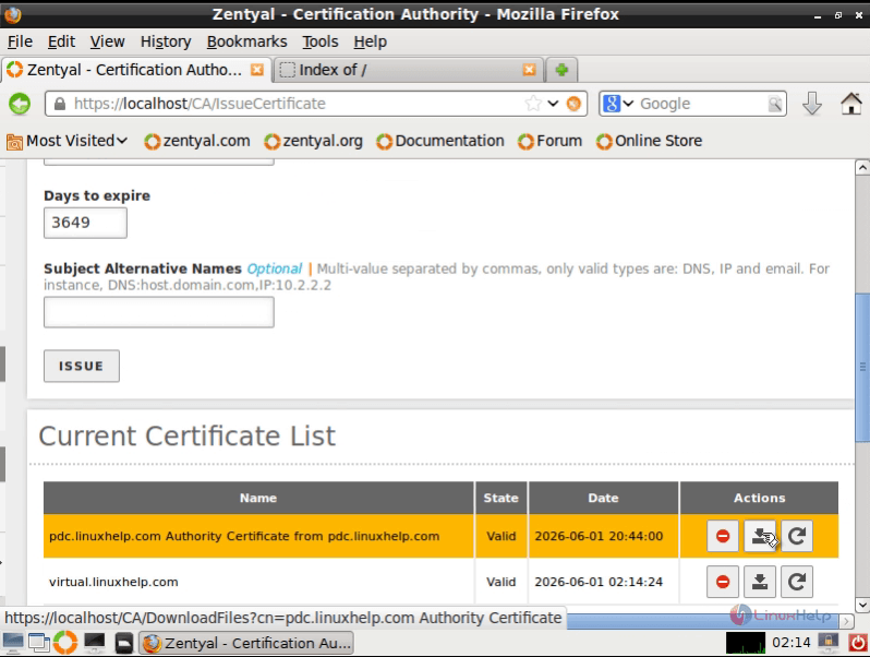 generated certificate