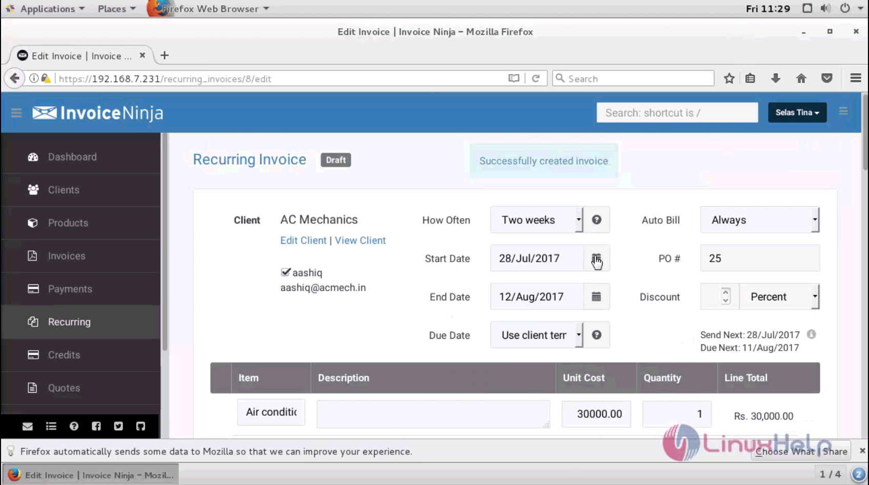 How to create Recurring Invoice on Invoice Ninja LinuxHelp Tutorials